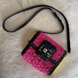 Dolce and Gabbana Millennials Straw Crossbody with Jeweled Logo